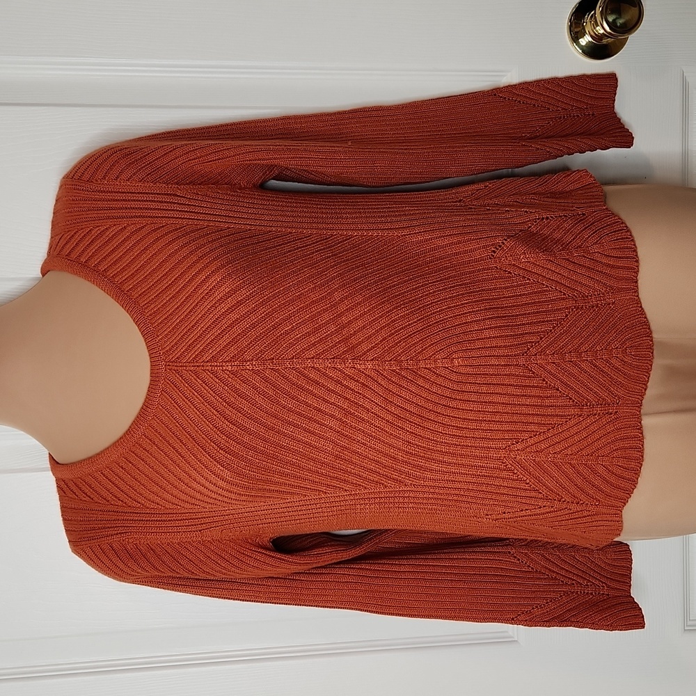 Vintage The Territory Ahead rust orange sweater scallop hem scoop neck small